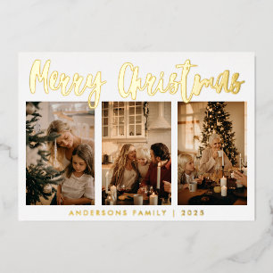Einfache Kalligraphie Drei Foto Weihnachtsfoil Hol Folien Feiertagskarte