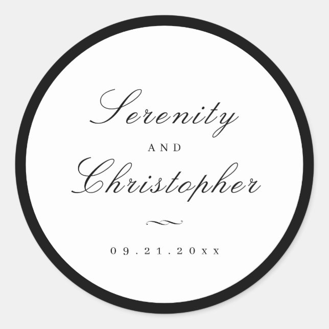 Einfache kalligraphische Gastgeschenke Hochzeiten Runder Aufkleber (Vorderseite)