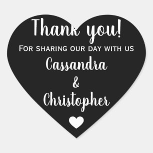 Einfache kalligraphische Hochzeit danke elegant Herz-Aufkleber