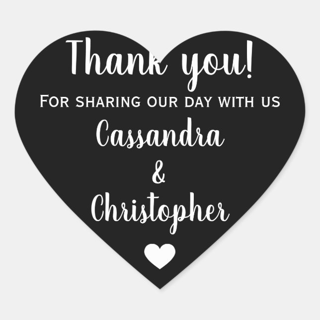 Einfache kalligraphische Hochzeit danke elegant Herz-Aufkleber (Vorderseite)