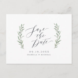 Einfache kalligraphische Hochzeit im rustikalen Gr Ankündigungspostkarte