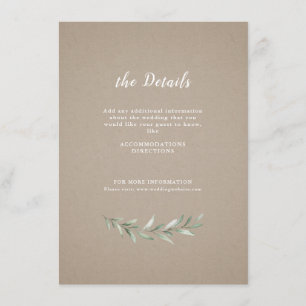 Einfache kalligraphische Hochzeit im rustikalen Gr Begleitkarte