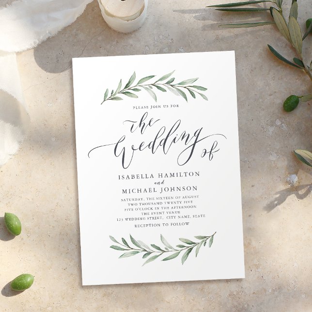 Einfache kalligraphische Hochzeit im rustikalen Gr Einladung (Simple calligraphy rustic greenery wedding invitation)