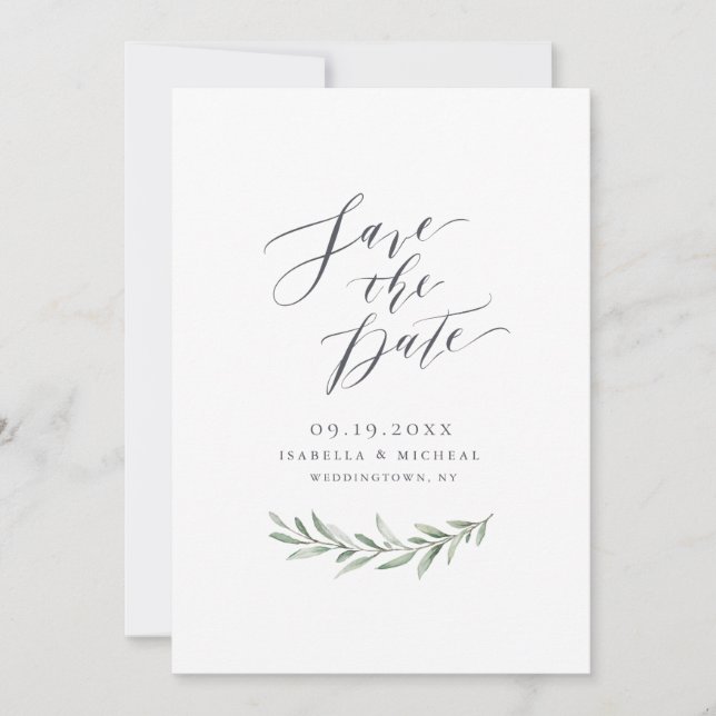 Einfache kalligraphische Hochzeit im rustikalen Gr Save The Date (Vorderseite)