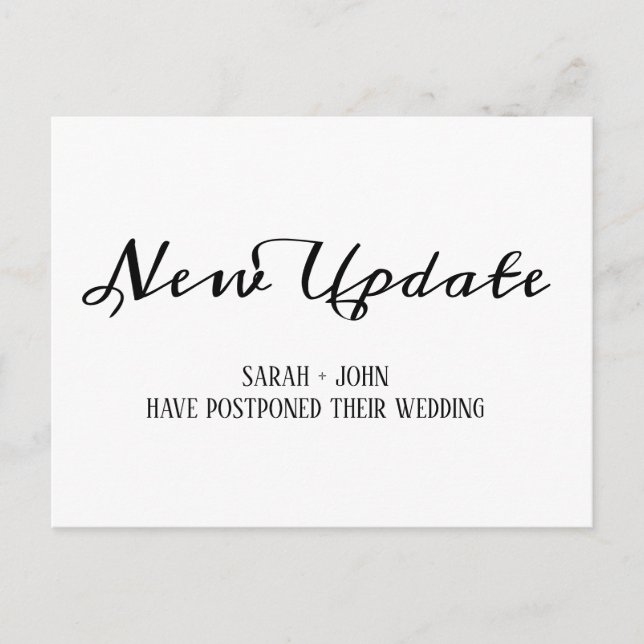 Einfache kalligraphische Hochzeit verzögert Update Postkarte (Vorderseite)