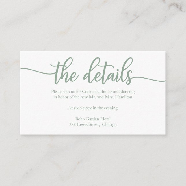 Einfache kalligraphische Hochzeitdetails Begleitkarte (Vorderseite)