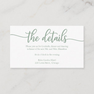 Einfache kalligraphische Hochzeitdetails Begleitkarte