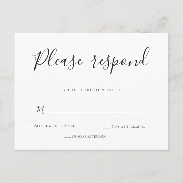 Einfache kalligraphische Hochzeitskarten RSVP Einladungspostkarte (Vorderseite)