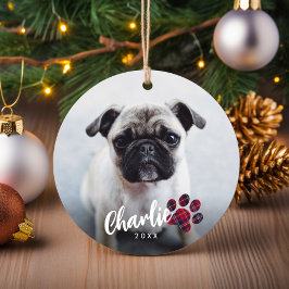 Einfache Karierte Paw Script Foto Weihnachten Keramik Ornament