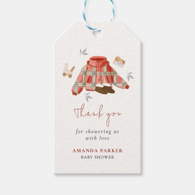 Einfache Karierte Winterkleidung Kinderdusche Dank Geschenkanhänger (Vorderseite)