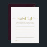 Einfache Karten der Gold Burgund-Liste<br><div class="desc">Diese goldbordeauxfarbenen Eimerkarten sind die perfekte Wahl für einen einfachen Hochzeitsempfang oder ein einfaches Brautparty. Das schlichte und elegante Design zeichnet sich durch klassische und extravagante Schrift-Typografie in weißem und maronfarbenem Hintergrund aus. Ändern Sie den Wortlaut in Anzug jedes Lebensereignisses. Das Schild der Schaufelliste wird separat verkauft.</div>