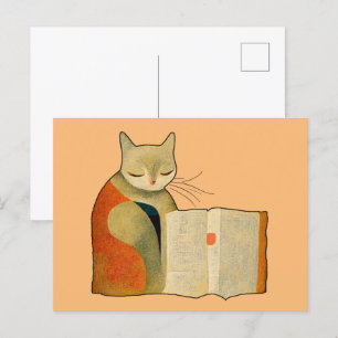 Einfache Katze Lesen eines Buches Postkarte