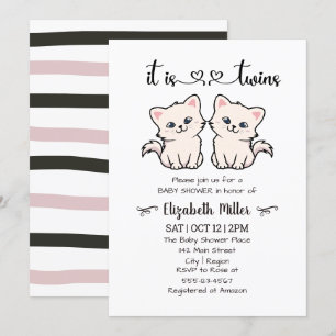 Einfache Katzen Twin Boy Girl Babydusche Einladung