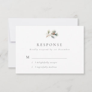 Einfache Kiefernzweig-Winterhochzeit RSVP Karte
