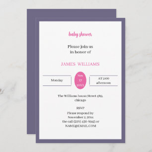 Einfache Kinderdusche für Lila und Rose Einladung