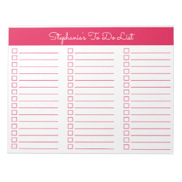 Einfache Kirschrote 8,5x11 Dreispaltige Checkliste Notizblock