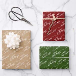 Einfache Klasse Chic Happy Holidays Grußwünsche Geschenkpapier Set