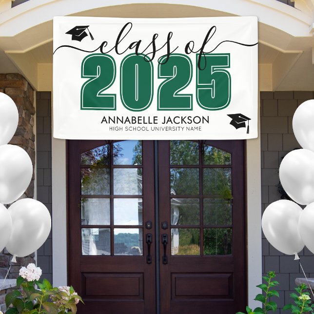 Einfache Klasse der grünen Absolventen 2025 Banner (Simple Class Of 2025 Green Graduation Party Banner)