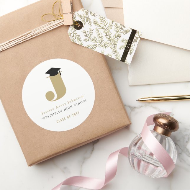 Einfache Klassik Grad Monogramm Moderne Graduierun Runder Aufkleber (Schenken)