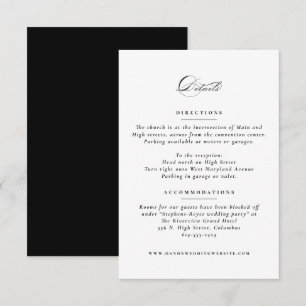Einfache, klassisch elegante Hochzeitsdetails Begleitkarte