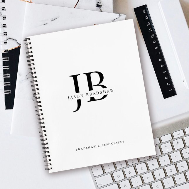 Einfache klassische Berufliche Monogramm und Name Notizbuch (Personalize with your initials, name and company name.)
