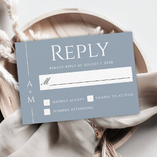 Einfache klassische Dusty Blue Elegante Monogram U RSVP Karte