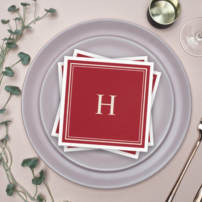 Einfache klassische Elegante Cranberry Rot mit Mon Serviette (A custom cocktail napkin to personalize with your monogram initial.)