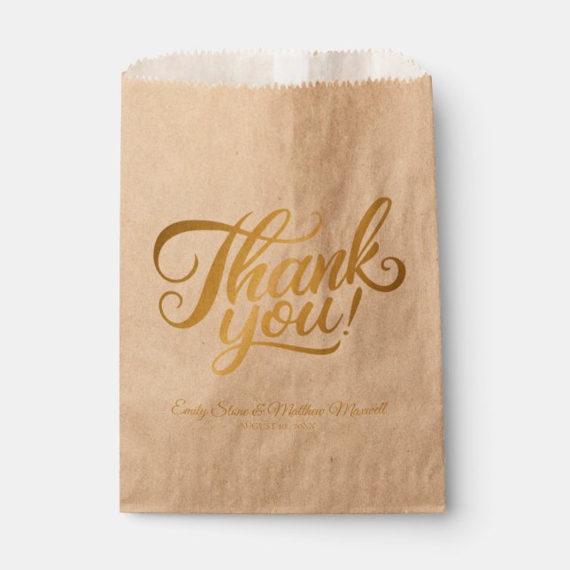 Einfache klassische Goldene Schrift ''DANK YOU'' H Geschenktütchen (Vorderseite)