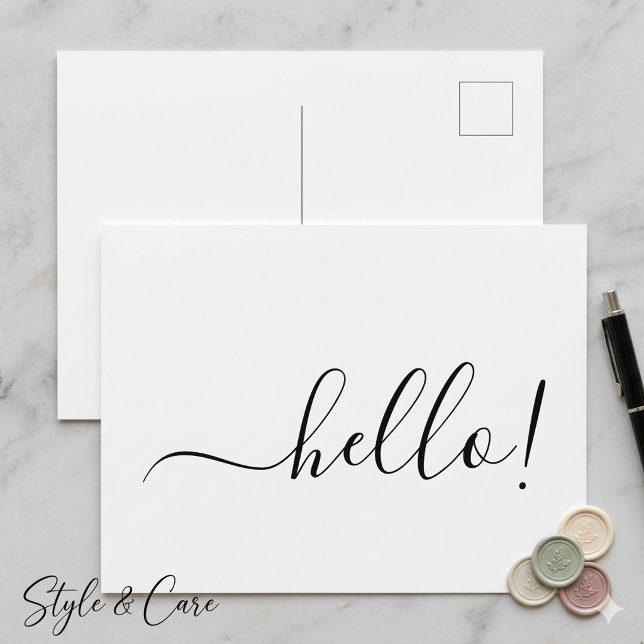 Einfache klassische Hallo-Postkarte mit sauberem w Postkarte (Simple Classic Hello Postcard with Clean White Design)