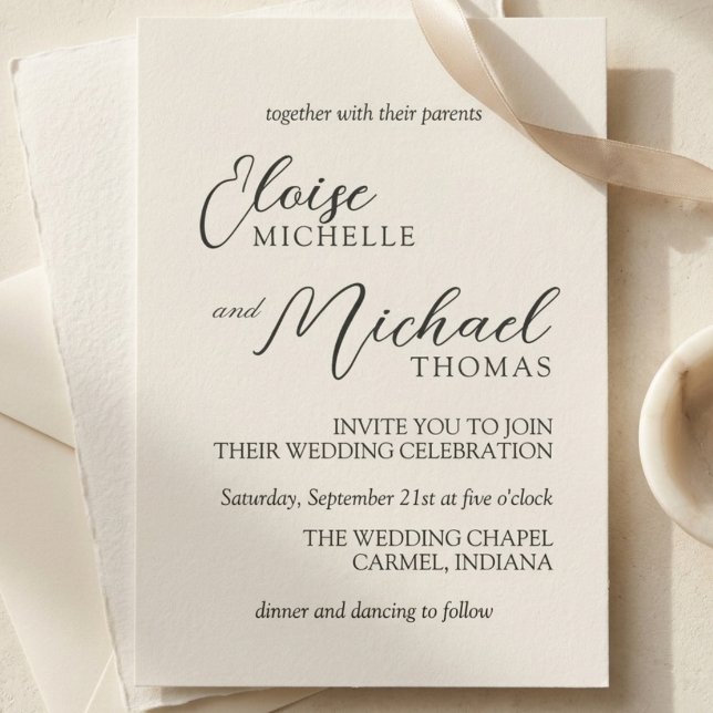 Einfache klassische Hochzeit mit Elfenbeinscript Einladung (Simple Ivory Classic Script Wedding Invitation)