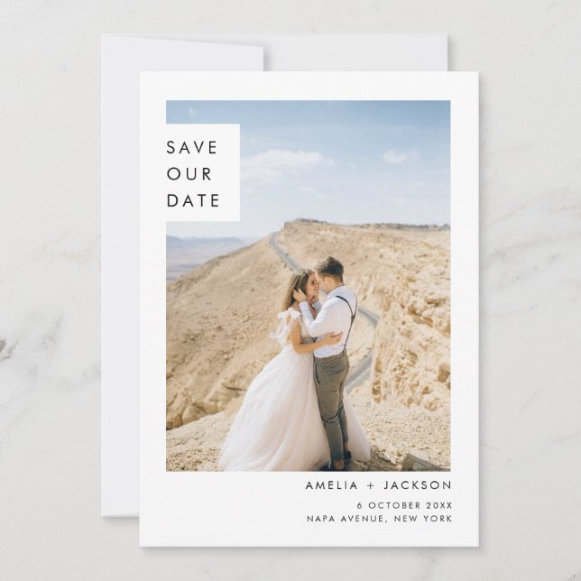 Einfache klassische Hochzeit mit zwei Fotos Save The Date (Vorderseite)