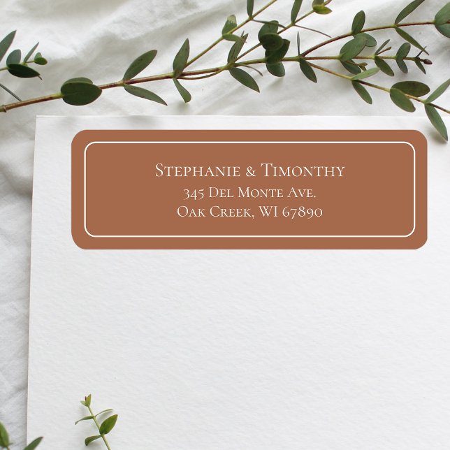 Einfache klassische Hochzeit Terracotta-Rücksendea (Effortlessly manage wedding correspondence with our simple return labels, ensuring seamless mailing.)