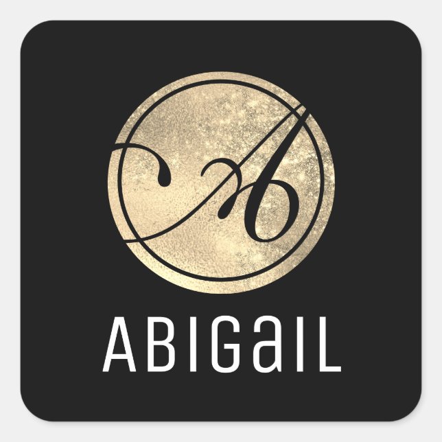 Einfache klassische Kalligraphie Gold & Black Mono Quadratischer Aufkleber (Vorderseite)