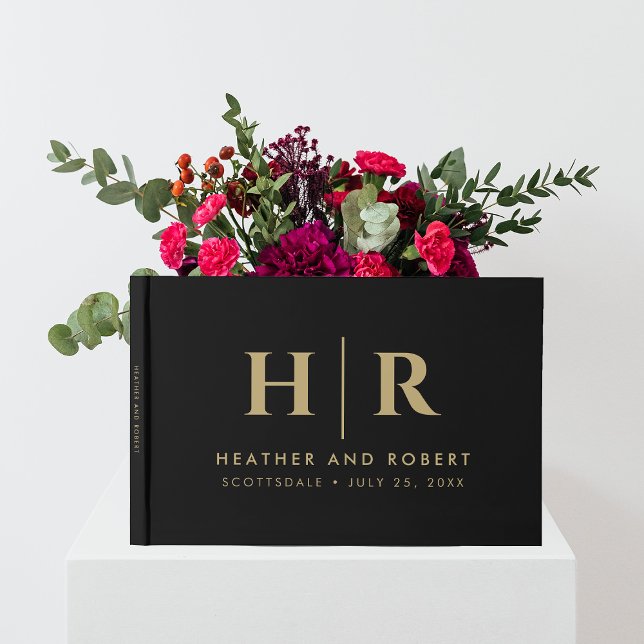 Einfache klassische Minimal-Goldschwarz Gästebuch (Von Creator hochgeladen)