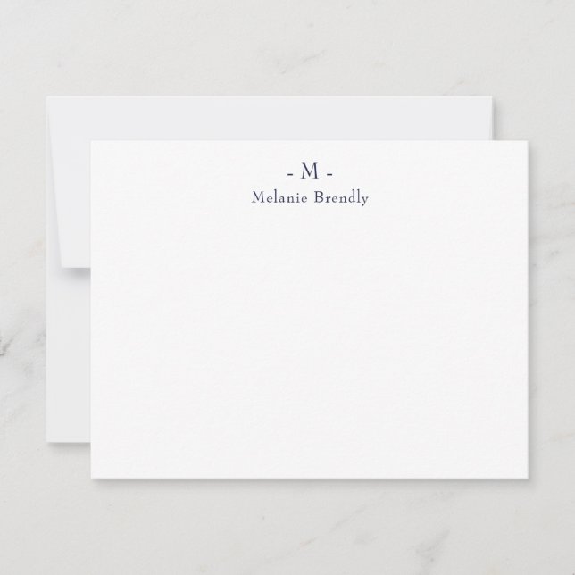 Einfache klassische Monogram Navy White Note Card Mitteilungskarte (Vorderseite)