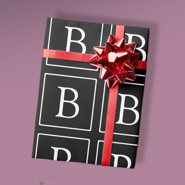 Einfache klassische Monogramm | Schwarz mit weißem Geschenkpapier (Von Creator hochgeladen)
