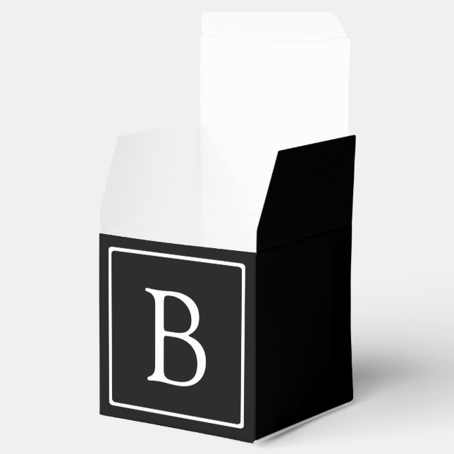 Einfache klassische Monogramm | Schwarz mit weißem Geschenkschachtel (Geöffnet)