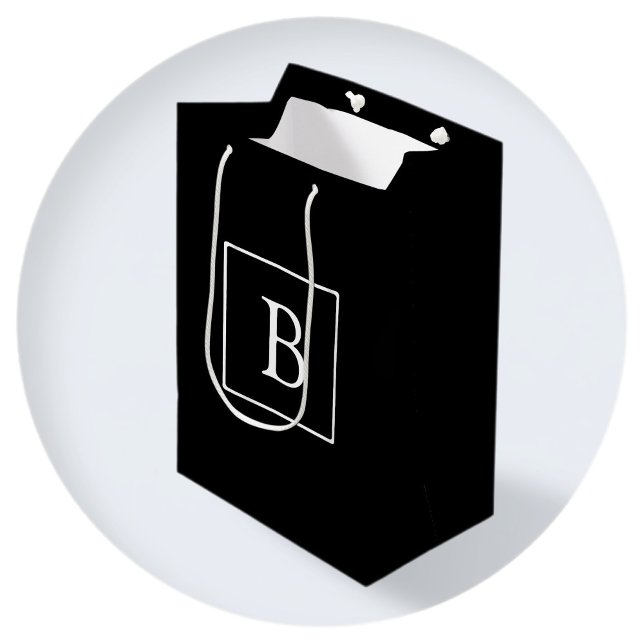 Einfache klassische Monogramm | Schwarz mit weißem Mittlere Geschenktüte (Von Creator hochgeladen)