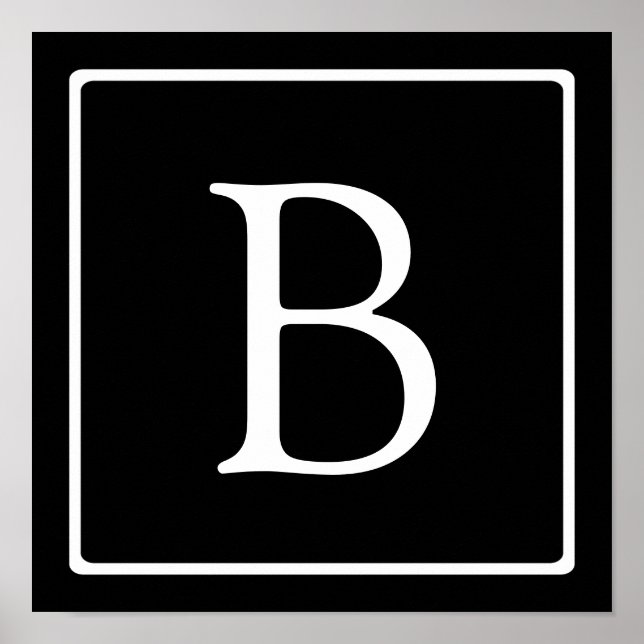 Einfache klassische Monogramm | Schwarz mit weißem Poster (Vorne)