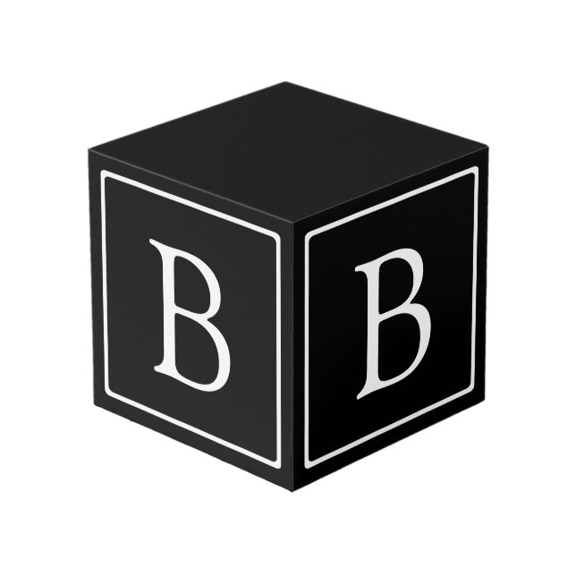 Einfache klassische Monogramm | Schwarz mit weißem Würfel (Vorderseite Schrägansicht)