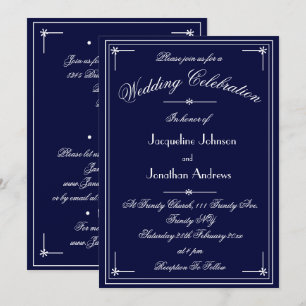 Einfache klassische Navy-Blau-Weiß-Einheits-Hochze Einladung