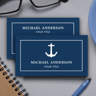 Einfache klassische Navy Blue White Nautical Ancho Visitenkarte