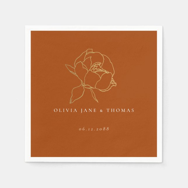Einfache klassische Peony Rust Gold Fall Floral We Serviette (Vorderseite)