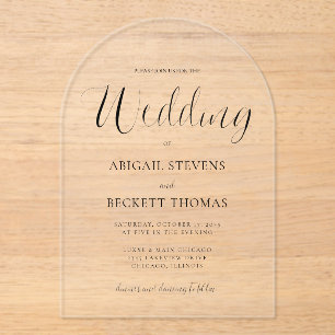 Einfache klassische Schrift Hochzeit Acryleinladungen
