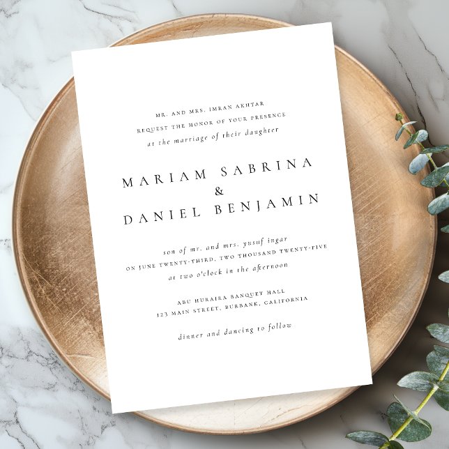 Einfache klassische Schrift Schwarz und Weiß Hochz Einladung (Von Creator hochgeladen)