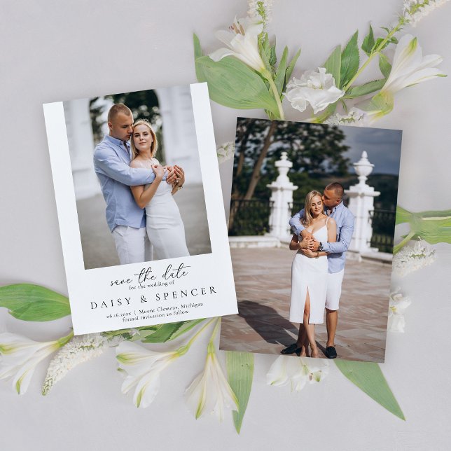 Einfache klassische Schwarz-Weiß-Foto-Hochzeit Save The Date (Von Creator hochgeladen)