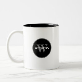 Einfache klassische Schwarz-weiß-Grau-Monogramm Zweifarbige Tasse