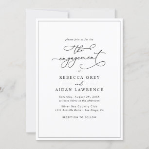 Einfache klassische Schwarz/Weiß-Verlobung Einladung