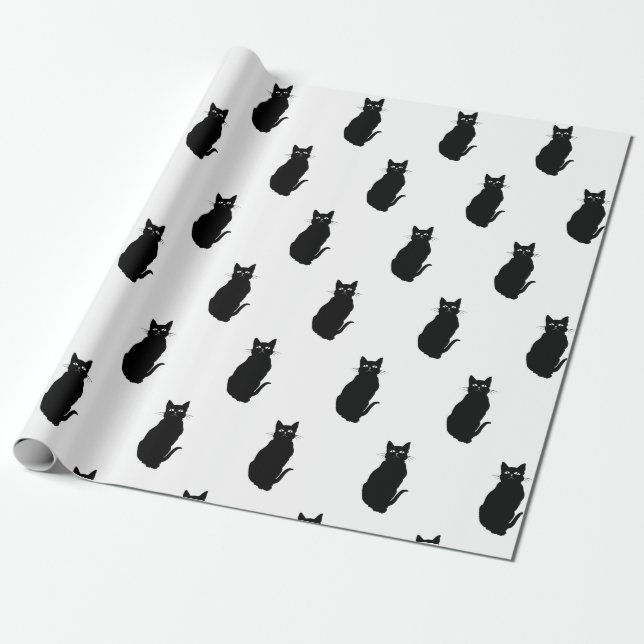 Einfache klassische schwarze Katze Geschenkpapier (Ungerollt)
