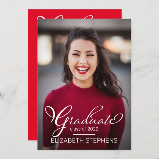 Einfache, klassische Script Graduate Foto Grad Par Ankündigung (Vorne/Hinten)